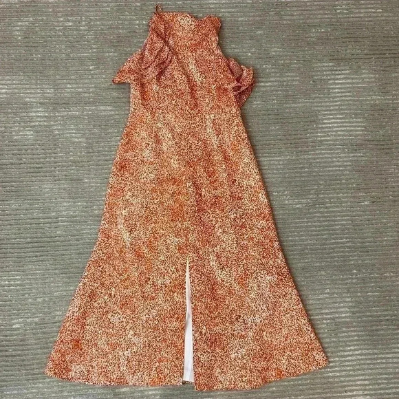 C/meo COLLECTIVE halter fitted ruffle midi dress open back M ulla Anthropologie - Picture 9 of 13